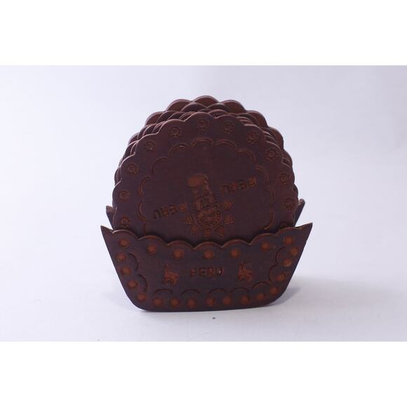Peru Coasters, Set of 6 with a Holder, Tooled Leather, Kitchen - Picture 1 of 4